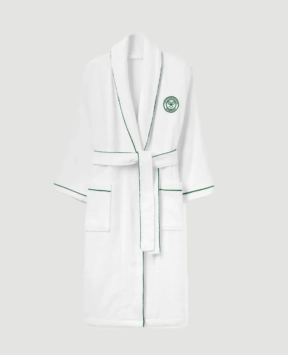 White Cotton Terry Toweling Robe with Green Logo
